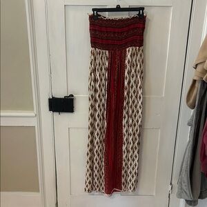 Wet Seal Red and Brown Patterned Maxi Skirt